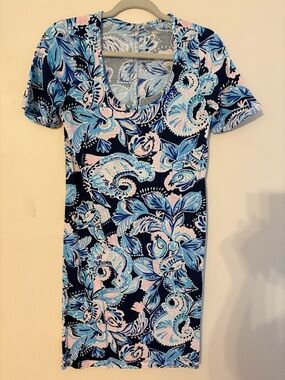 Lilly PulitzerDress Blue and Pink Floral Print SZ 8 cotton stretch